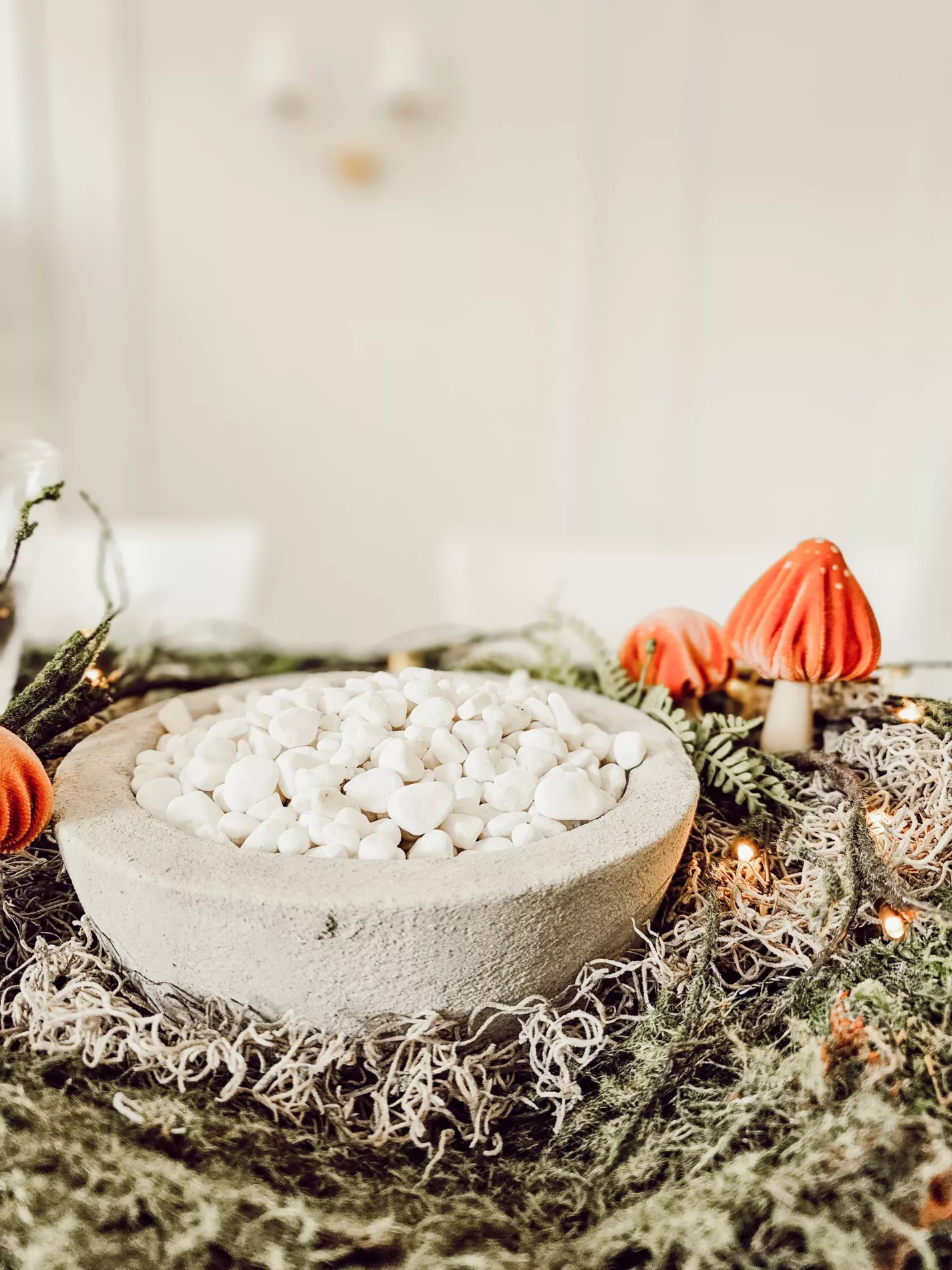 bowl of white rocks for top decoration