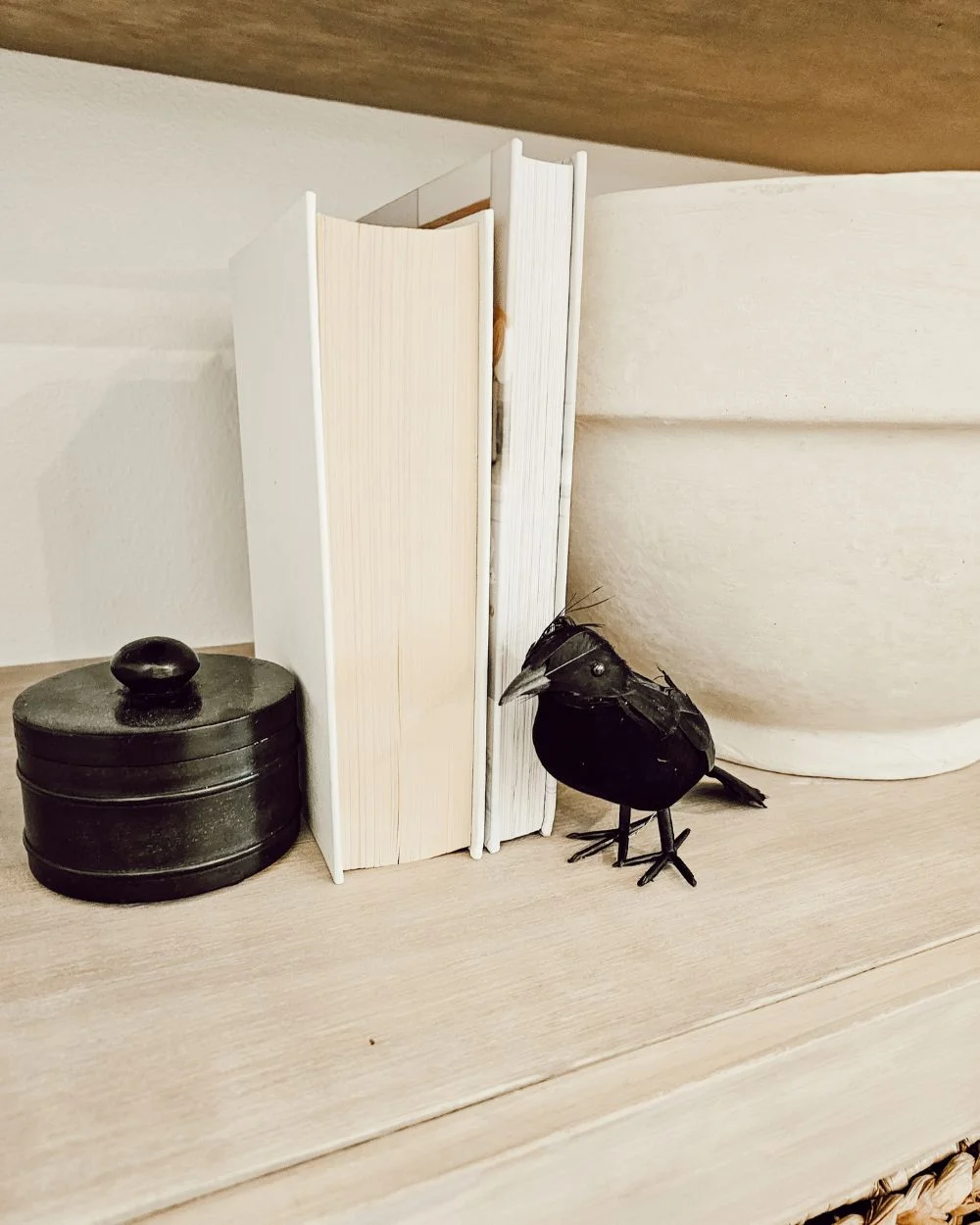 birds on bookcase