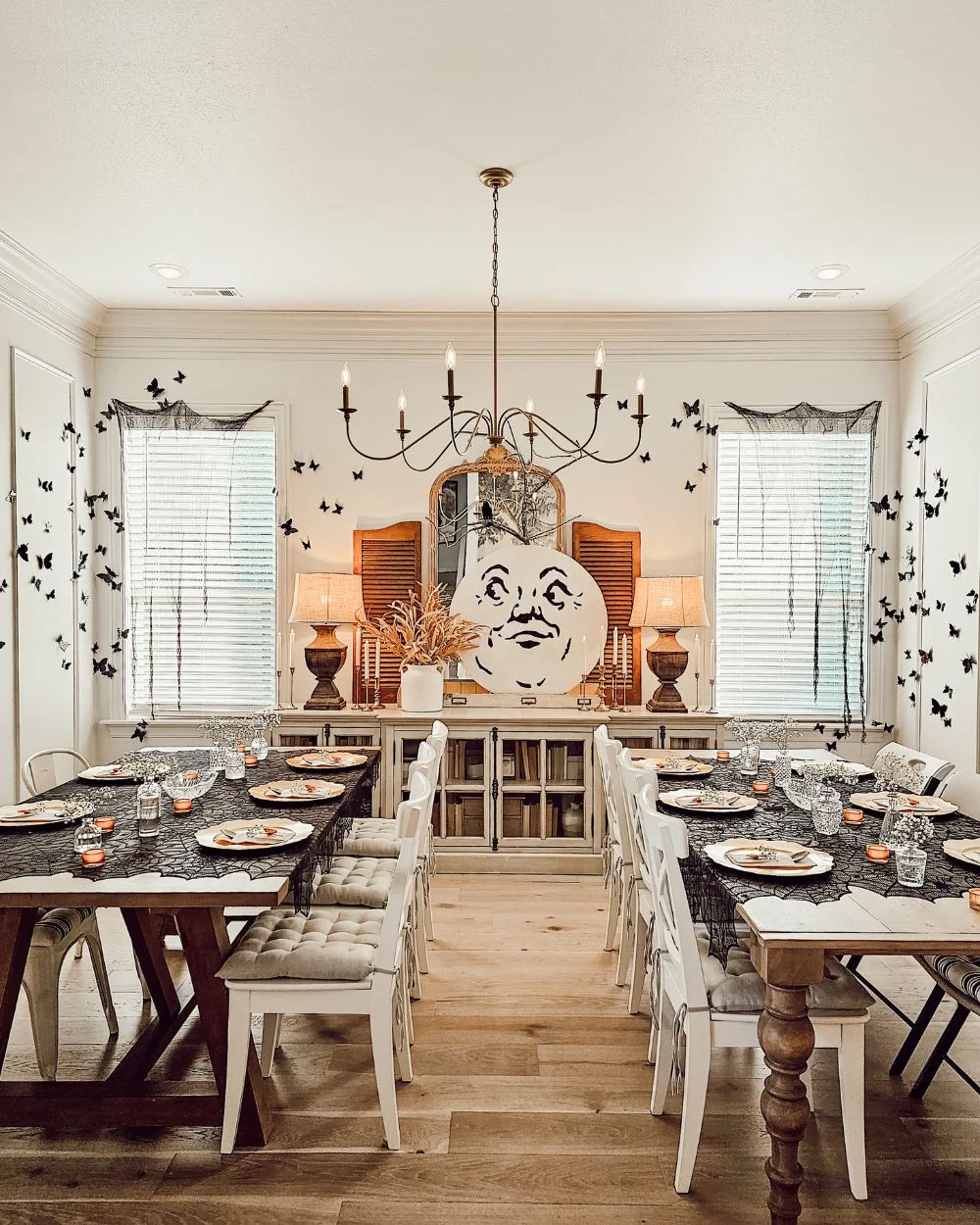 The Halloween Dinner Party Plan dining space decorated